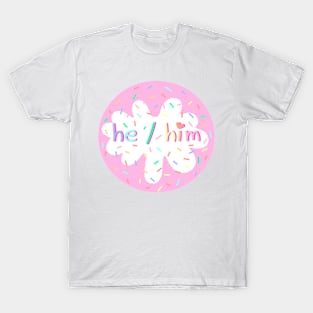 Birthday Cake He/Him Pronoun Pin T-Shirt